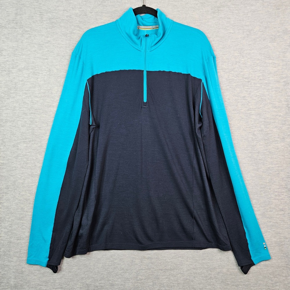 Smartwool Mens Merino Sport 250 1/4 Zip Pullover Blue Navy Size XXL Colorblock
